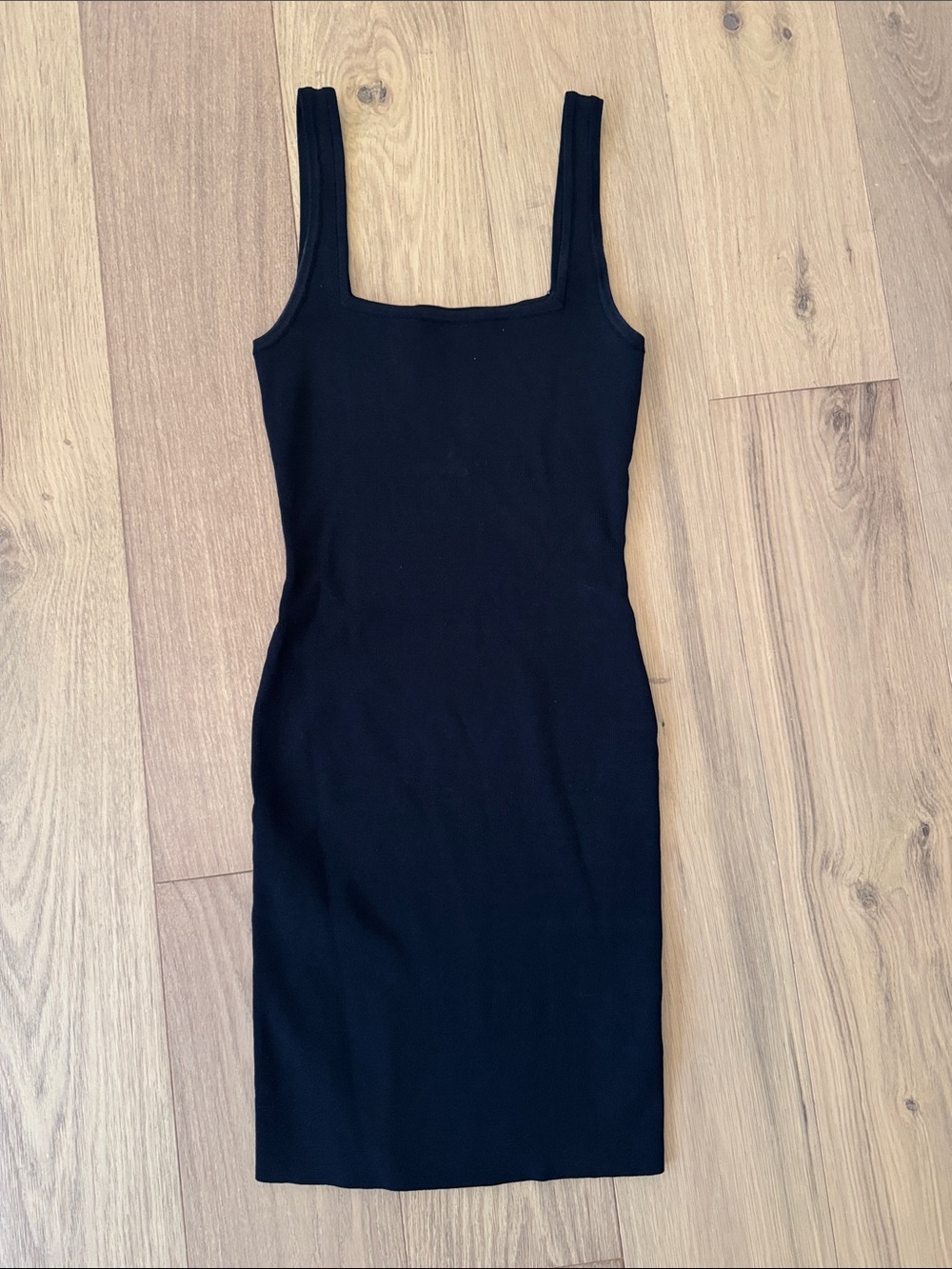 Sleek Black Square-Neck Ribbed Mini Dress
